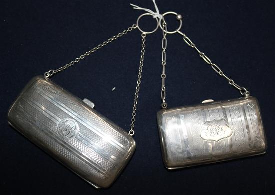 Two early 20th century engine turned silver purses.